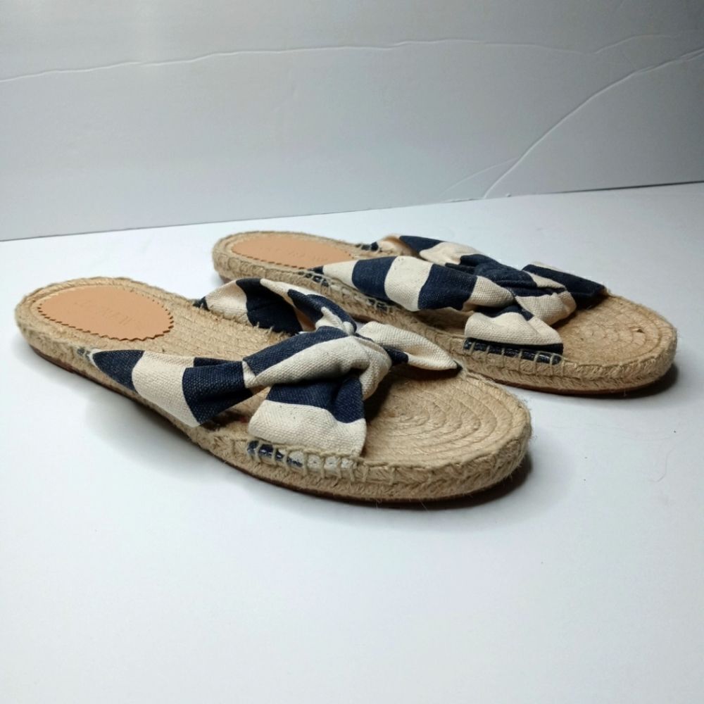 J. Crew Knotted Navy and White Espadrille Slides